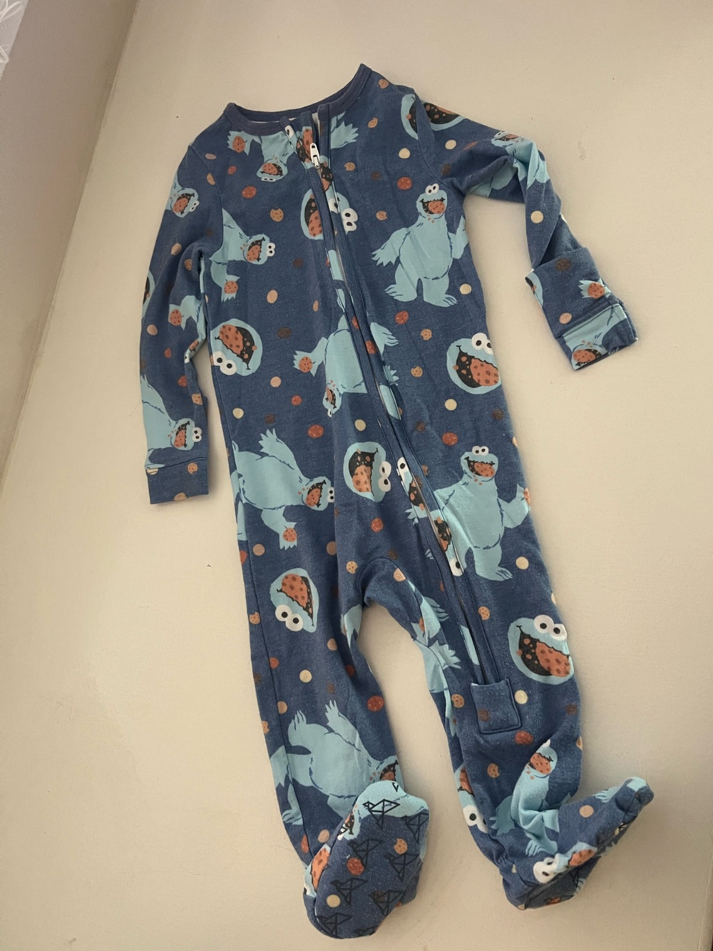 Copper Pearl Blue Cookie Monster Footed Fleece One-Piece Pajamas